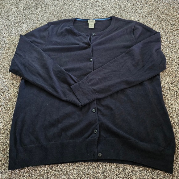 L.L. Bean Sweaters - LL Bean Cardigan Sweater Women Classic 1X Navy Blue Cotton Blend Button Front